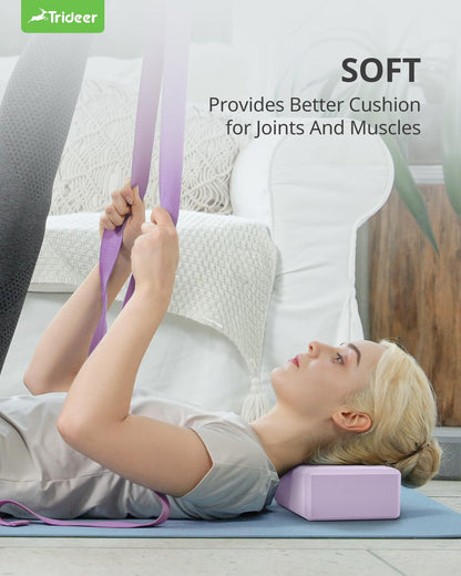 Yoga Blocks 2 Pack, Soft Non-Slip Foam Blocks with Beveled Edges for Alignment and Stretching in Yoga, Pilates, and Dance - Supportive, Lightweight, Odor Resistant, Latex-Free