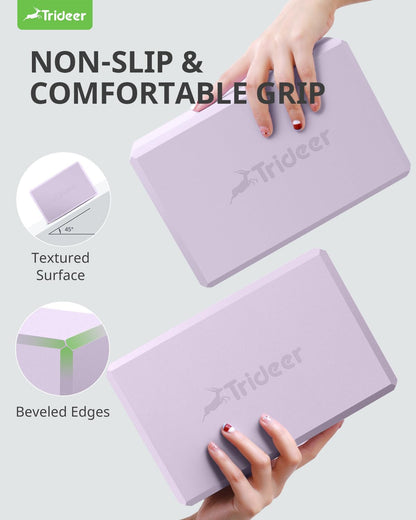 Yoga Blocks 2 Pack, Soft Non-Slip Foam Blocks with Beveled Edges for Alignment and Stretching in Yoga, Pilates, and Dance - Supportive, Lightweight, Odor Resistant, Latex-Free