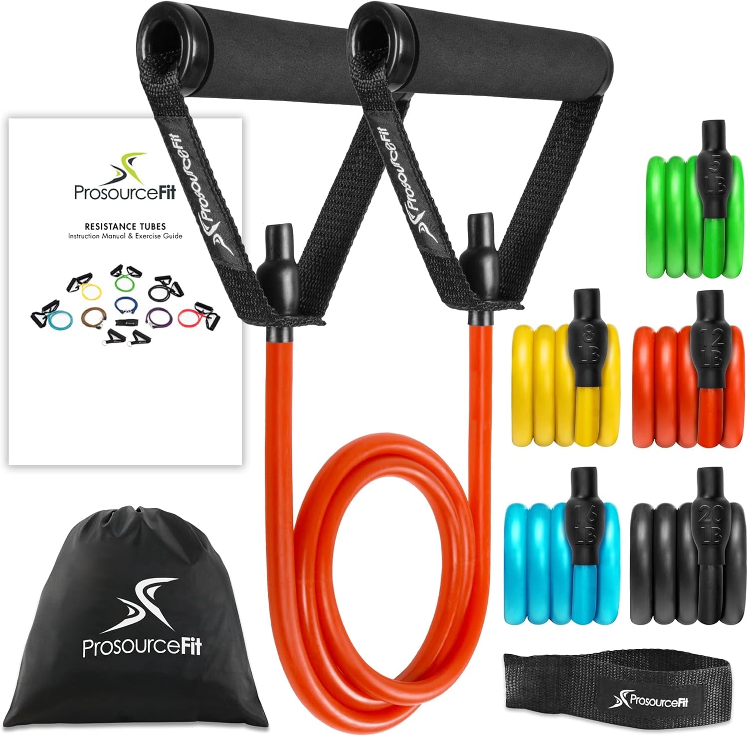 Single Stackable Resistance Bands with Door Anchor and Exercise Guide, 8-12 LB, Heavy Duty Fitness Tube for Full-Body Exercises and Home Workouts, Red